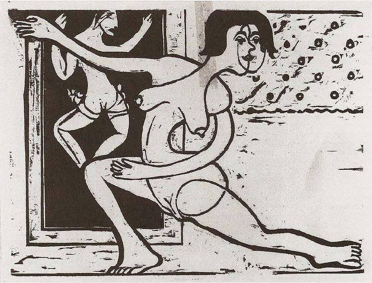 Ernst Ludwig Kirchner Practising dancer - Wood-cut